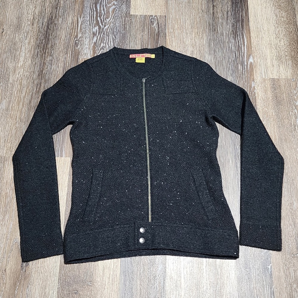 Kuna Women's Zip Cardigan Jacket Black White Size XS Alpaca Wool Peruvian
